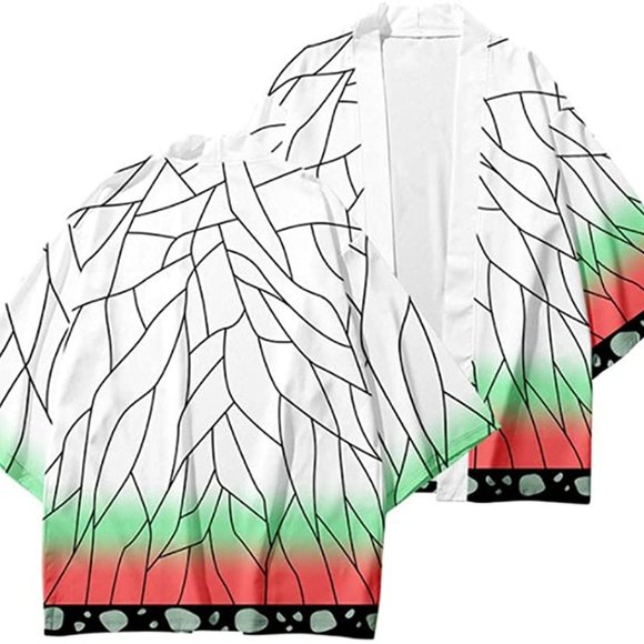 NWT Anime Demon Slayer Shinobu Kocho Cosplay Costume Kimono Robe w/ Earrings! - Picture 2 of 3